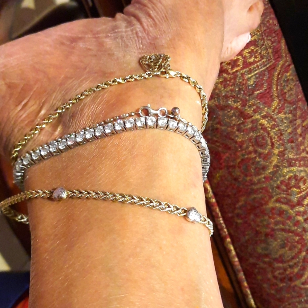 AUTHENTIC GENUINE SOLID 10K YELLOW WHITE HEART GOLD 9.5" ANKLE BRACELET ANKLET